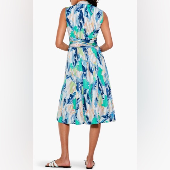 NIC+ZOE Green and Blue Scribble Vines Floral Sleeveless Midi Shirt Dress SZ 2X - Picture 2 of 11